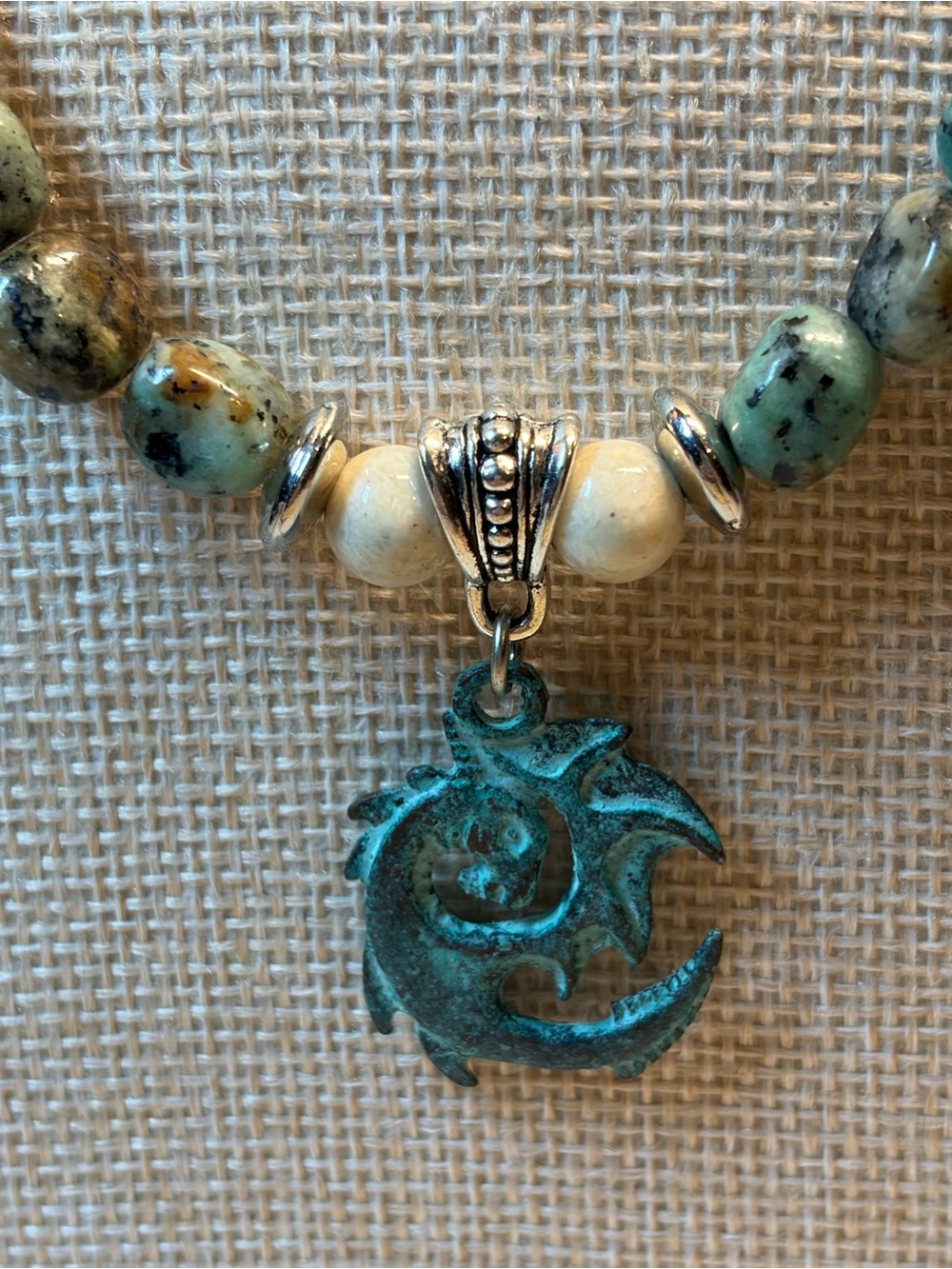 Mykonos Dragon Necklace with African Turquoise Agate - Picture 3 of 9